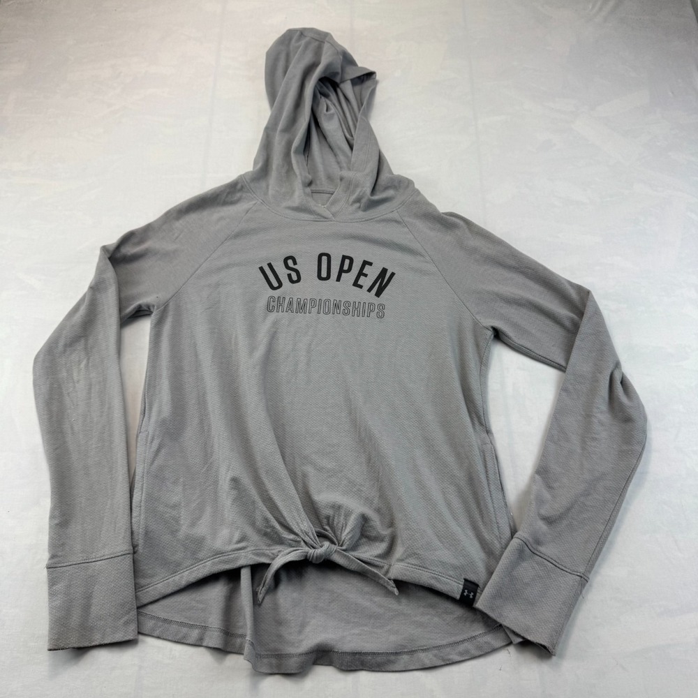 Under Armour US Open Championships Breezy Tri-Blend Hoodie Womens M Gray Tie Hem
